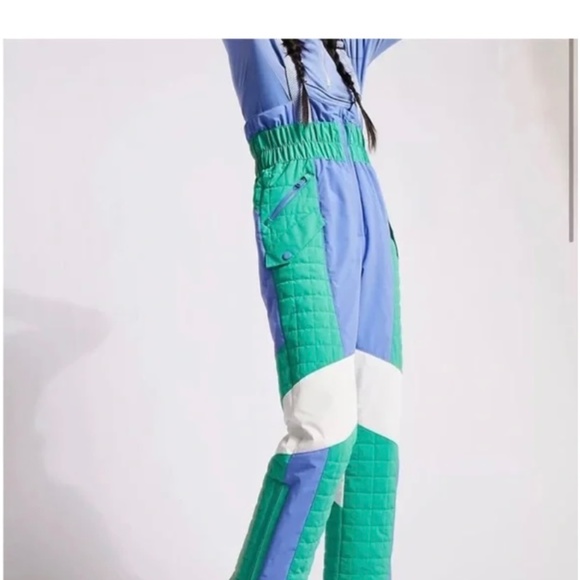 Free People All Prepped Bibb Snow Pants Blue Green - Picture 2 of 5